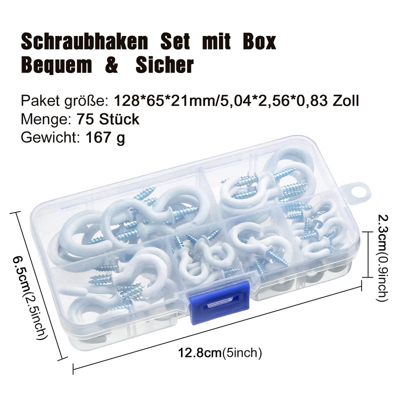 Zhenle Screw Hooks, 75 Pieces Hook Screws Screw Hooks Vinyl