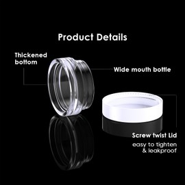 Paquete de 50 recipientes de muestra de 3 gramos con tapas blancas, pequeños frascos de plástico para cosméticos, tarro de maquillaje de viaje para crema, abalorio, sombra de ojos, lociones, polvos