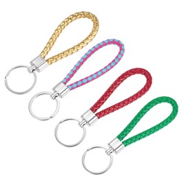 YOKIVE 4 Pcs Braided Leather Keychains, Home PU Keys Ring Woven Decorating Lanyard Straps for Bags Wallets (Green, Pink, Blue,Golden)