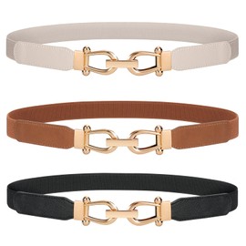 JASGOOD 3 Pack Women Stretchy Waist Belt Retro Elastic Skinny Belt for Ladies with Gold Buckle
