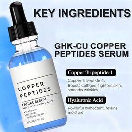2PCS GHK-CU Copper Peptides Serum for Face Anti Aging Collagen Booster,GHK CU Peptide Hyaluronic Acid Serum,Anti Wrinkle Facial Serum for Fine Lines & Skin Elasticity,Tightening Skin & Hydrating,30ml