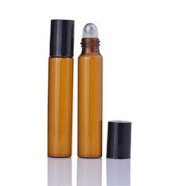 CMJ 2 x 10ml Amber Roller Ball Empty Bottles Essental Oils Metal Roller Ball Roll On BLACK Lid UK SELLER