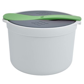 Microwave Rice Cooker, 2L Microwave Rice and Pasta Cooker Food Grade PP Material Microwave Rice Cooker Set with Rice Spoon Lid Strainer Steaming Pot Rice Cooke(green)