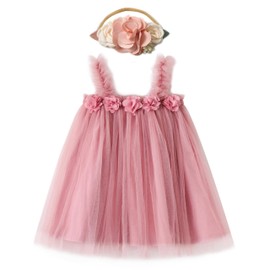 Miipat Baby Dress, Girl, Headband, Children, Tulle Dress, Baby Dress, Petals, Tutu, Cute, Wedding, Birthday, Shichi-Go-San Commemorative Photo, 31.5-47.2 inches (80-120 cm), dull pink