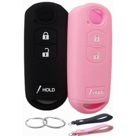 REPROTECTING Silicone Rubber Key Fob Cover - Compatible with 3 Buttons Mazda 3 6 CX-5 CX-9 (Black Pink)