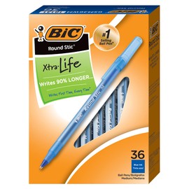 BIC Round Stic Xtra Life Ballpoint Pen, Medium Point (1.0mm), Blue, Flexible Round Barrel For Writing Comfort, 36-Count (Pack of 48, 1728 Count Total)