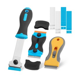 Bates- Razor Blade Scraper Set, 3 Pack, Razor Scraper Set with Extra 50 Plastic & 30 Metal Blades, Window Scraper Tool, Glass Scraper Blades, Razor Blade Retractable, Paint Scraper Tool