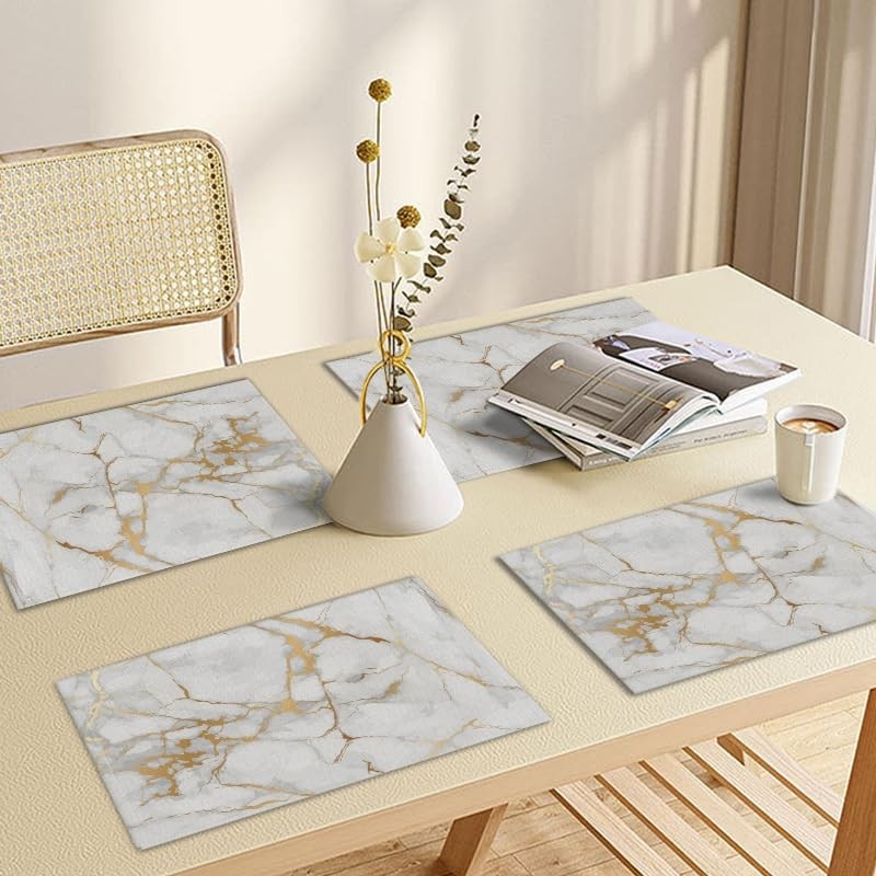 Washable Placemats Set of 4 for Dining Table, Elegant White