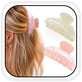 Zoestar Acrylic Claw Clips Pink Medium Hair Claw Cute Hair Clips Hair Accessories for Women and Girls (2 PCS) (Pink+Beige)