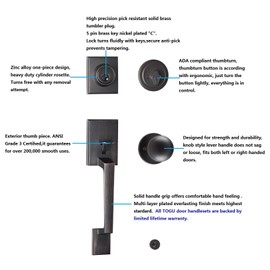 TOGU HS14B-KB-ORB Heavy Duty Single Cylinder Handle Set with Lever Door Handle,Solid Entry Door Lock Set Lever Set for Home Exterior Doors, Easy Installation, Oil Rubbed Bronze Finish