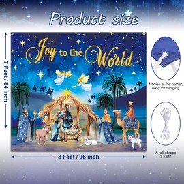 7 x 8 FT Christmas Nativity Garage Door Banner Decorations, Holy Night Religious Joy to The World Garage Door Cover Nativity Scene Jesus Birth Backdrop for Xmas Holiday Winter Church Party Supplies