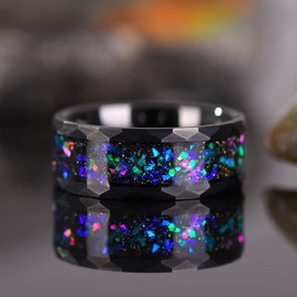 THREE KEYS JEWELRY Men Wedding Bands 8mm Tungsten Galaxy Blue Color Stones Carbide Ring Real With Jewels Polished Infinity Unique Harmmered for Her Black Size 13