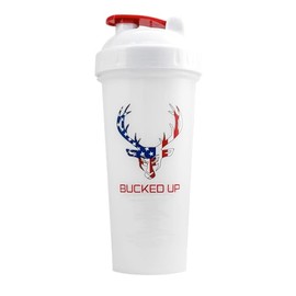 Bucked Up Perfect Shaker Bottle, 28oz, BPA-Free, Dishwasher Safe, Leak-Proof, Red White and Blue USA Flag Design