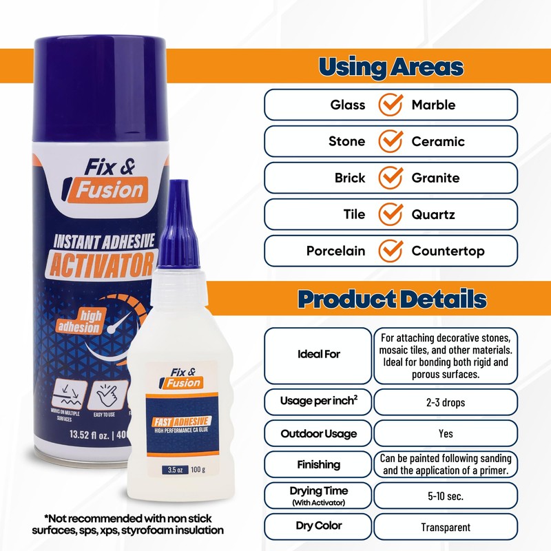 FIX & FUSION Ca Super Glue (3.5 Oz) with Activator
