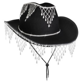 Suwaoo Rhinestone Cowboy Hat - Bridal Cowgirl Hat for Women Bride To Be, Rhinestones Black Cowboy Hat Western Cowboy Style for Bridal Shower Gift, Bachelorette Party Decorations, Disco Party, Wild