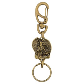 Saint Michael the Archangel Keychain | Clip and Keyring | Patron Saint of Military, Police, and Grocery Workers | Distressed Gold-Tone Metal | Great Catholic Gift