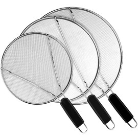 Splatter Screen for Frying Pan - 9.8" 11.4" 13" Stainless Steel Fine Mesh Grease Splatter Guard with Silicone Handle, Hot Oil Splash Guard for Cooking to Prevent Oil Splatter, Safe Cooking
