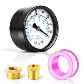 ERGAOBOY 0-7 Bar 2" Dial 1/4" BSP Well Pump Pressure Gauge with 1/2" BSP and 3/8" BSP Brass Socket Adapter, 3-2-3% Accuracy, Middle Back Mounting