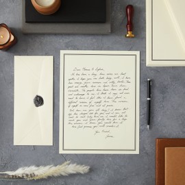 Premium Stationery Paper Set with Envelopes (Ecru and Black 48-Pack)