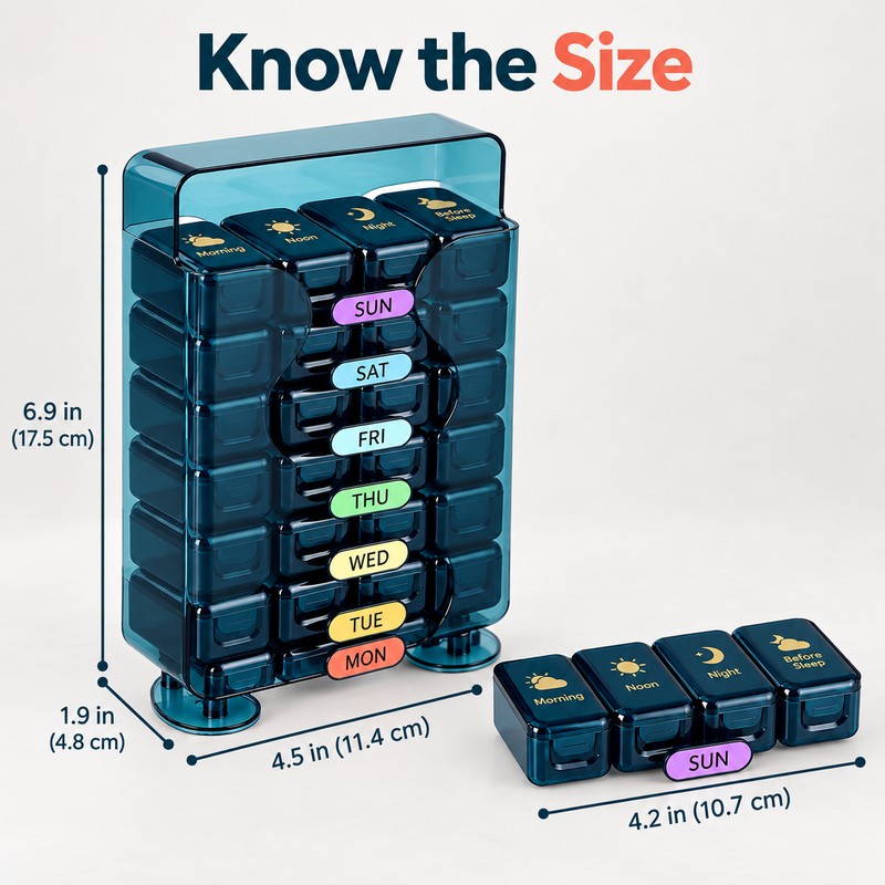 Weekly Pill Organizer 4 Times a Day – 28 Compartment