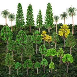 30 Pcs Mixed Model Trees 1.6-6.3 Inch Ho Scale Bushes with 20 x 5.9 Inch Dried Moss Table Runner Diorama Supplies Miniature Trees Plastic Trees for Model Train Scenery, DIY Crafts, Building Model