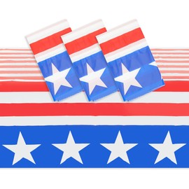 American Flag Plastic Tablecloth for 4th of July Party (54 x 108 In, 3 Pack)