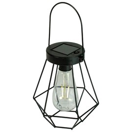 Northlight 7.5" Black Geometric Outdoor Hanging Solar Lantern with Handle