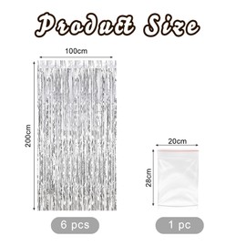 ZOCONE 6 Pack Silver Tinsel Curtains 6.6ft x 3.3ft Foil Fringe Curtain Tinsel Backdrop Door Curtain Party Decoration, Silver Foil Curtain Backdrop for Birthday Curtain Party Wedding Holiday(Free Bag)