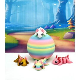 4 pcs 3D Printed Axolotl with Eggs, Articulated Multi Colors Fidget Axolotl, Tiny Axolotl Miniature Figures Toy Mini Axolotl Charm Ornament Birthday Christmas Party DecorationMini Gift Idea MA001-RE