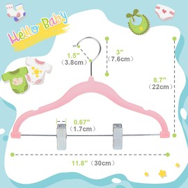 Velvet Skirt Hangers for Baby and Kids,Set of 24 Velvet Hangers with Adjustable Clips, Pants Hangers, Space-Saving, Non-Slip for Skirts,Coats,Pants,Dresses (Pink)