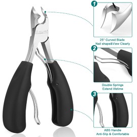 Azymi Toenail Clippers, Ingrown Toenail Clippers for Thick Nails for Women Men Elderly, Heavy Thick Toenail Clippers Scissors Set with Nail File, Sharp Curved