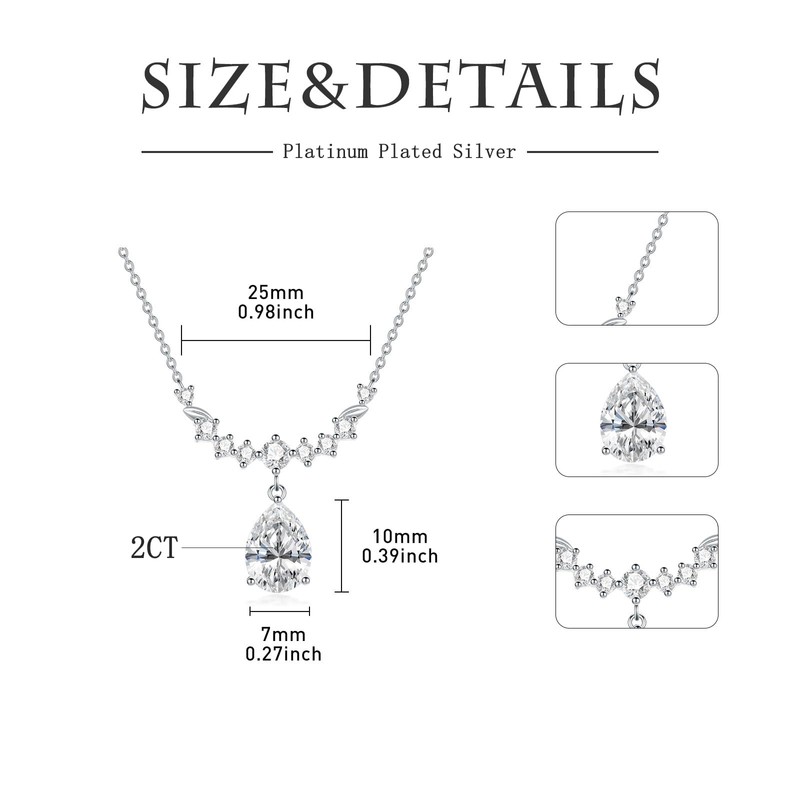 Aihpos 2CT Pear Shaped Moissanite Necklaces for Women Platinum Plated