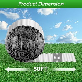 Skcoipsra Corrugated Metal Garden Edging, 6" x 50' Galvanized Steel Garden Border Edging, Metal Landscape Fencing for Lawn, Flower Beds, Driveway, Pathways(Silver)