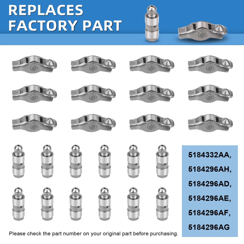 VEHITO Set of 24 Rocker Arm + Lifter For 2011-2019