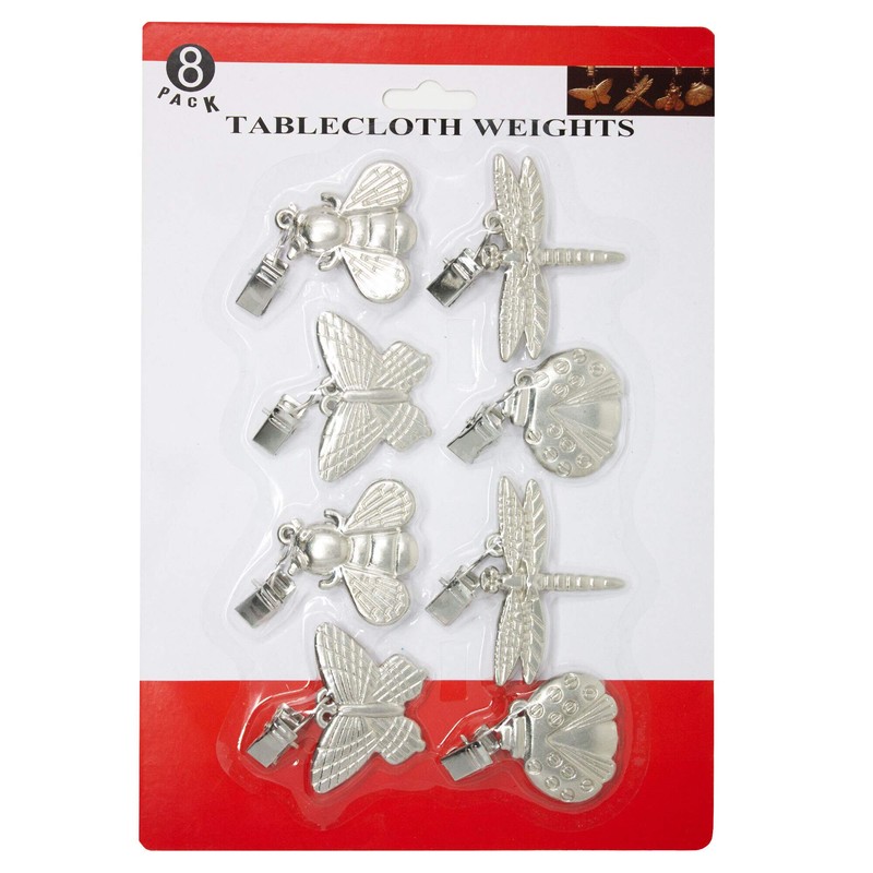 ToCi 8 x Tablecloth Weights, Tablecloth Pompoms, Silver, 6.5 x