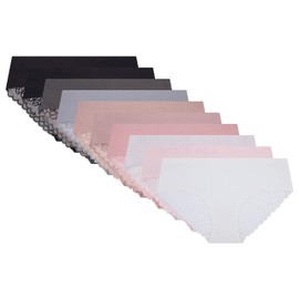 Women's 10 Pack Seamless No Show Invisible Panty Line Soft Stretch Bikini Hipster Underwear Multi Packs (Black, Medium)