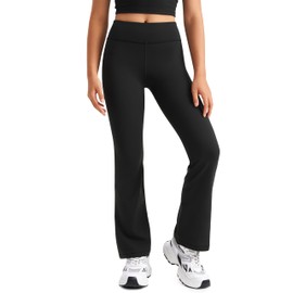 CRZ YOGA Girls Butterluxe Flare Leggings - Kids High Waist Bell Bottoms Bootcut Lounge Casual Active Yoga Dance Pants Black X-Large