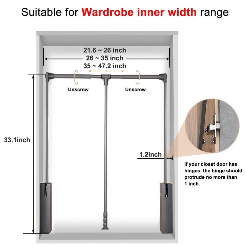Pull Down Closet Rod for Hanging Clothes, Retractable Wardrobe Hanger