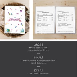 Zeugnismappe für DIN A4 Rosa Lila | 20 Klarsichthüllen für AUFBEWAHRUNG und SCHUTZ von ZEUGNISSEN | 𝗕-𝗪𝗮𝗿𝗲 | Schule Grundschule | Mappe für Zeugnisse | Zeugnismappe Mädchen