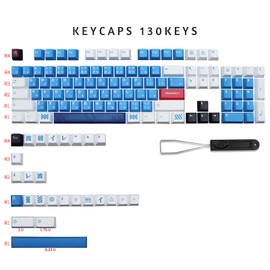 MOLGRIA Keycaps Lilith, 130 Set Blue and White Keycaps for Gaming Keyboard, PBT Cherry Profile Dye Sublimation Keycaps with Keycap Puller for Gateron Kailh Cherry MX 104/87/74/61 60% Keyboard