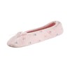 isotoner womens Embroidered Terry Ballerina slippers, Pink Soft Tie Bow,