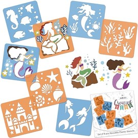 NAKLEO Painting Stencils for Kids, 8 Pcs Set 15x15cm Syrens, Children Creative Drawing Templates Plastic and Reusable, DIY Decoration Arts and Crafts, Paper Wall Wood Fabric