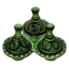 Handmade Salt & Pepper Pinch Triple Tagine Set Spice Holder With Lids Environmentally Friendly