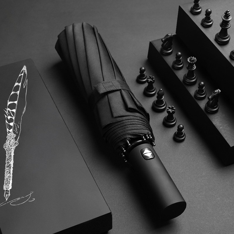 Automatic Umbrella 12 Ribs Sturdy Solid Color Windproof Folding Rain
