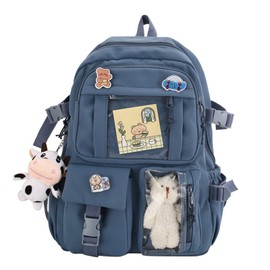 Kawaii Backpack Cute School Backpack Aesthetic Bookbags with Kawaii Pin Accessories for Teen Girls, Blue
