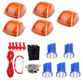 cciyu 5x Amber Cab Roof Marker Lights LED Cab Clearance Lights Assembly+T10-8-3020-SMD Blue LED Bulbs for 2003-2016 Dodge Ram 1500 2500 3500 Roof Top Clearance Lights Running Lights Cab Lights