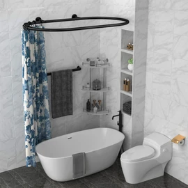 Sikaiqi Aluminum Alloy Oval Shower Curtain Rod Hoop Square Shape Bathroom Rod for Clawfoot Tub Free Standing Tubs (Black)