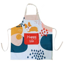 Adjustable Apron with Pockets for Women Men, Canvas Chef Kitchen Aprons for Cooking Painters, Baking Gifts, Cute Puppy Corgi
