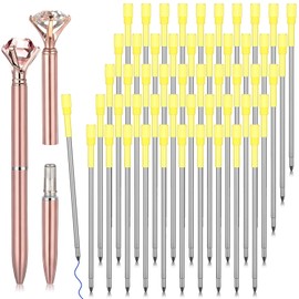 Sherr 50 Pcs 3.23 Inch Ballpoint Pen Refills Bulk 1 mm Blue Ink for Metal Sparkling Bling Diamond Crown Pen Smooth Writing Stationery Office School