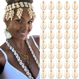 NAISKA 50PCS Shell Beads Bulk for Hair Braids Jewelry Natural Seashell White Cowrie Shells for DIY Crafts Beach Accessories Decor